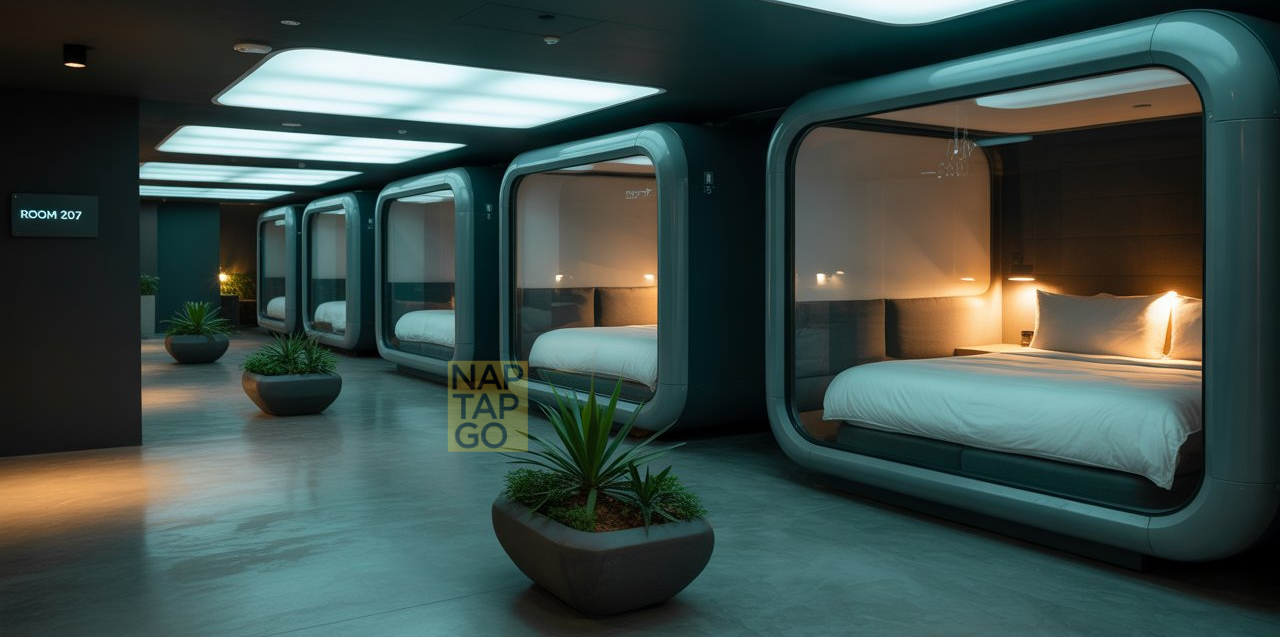 A modern capsule hotel pod in Amritsar
